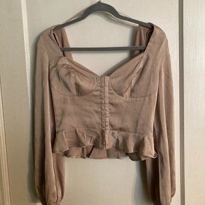 Long Sleeve Hook and Eye Front Peplum Top (Size M)